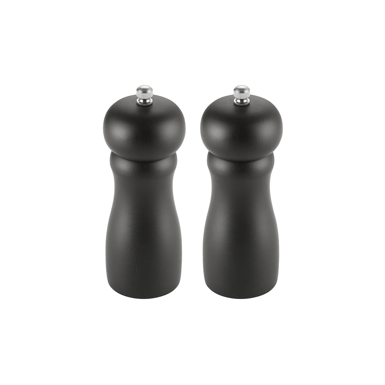 CAC China PMW2-6K Pepper Mill - 6" Height, Grinding, Top Knob, Wood Body, Matte Finish - 2/Set