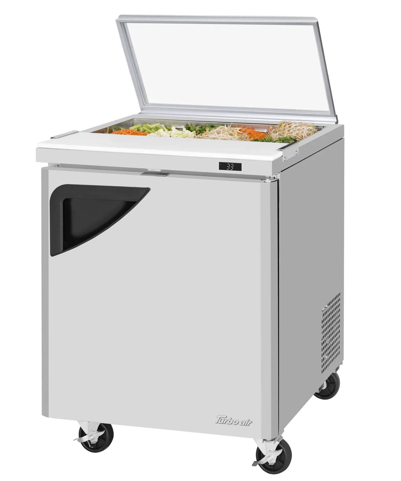 Turbo Air TST-28SD-N-GL 27" 1-Door Sandwich and Salad Prep Table, 8 Pans, Stainless Steel