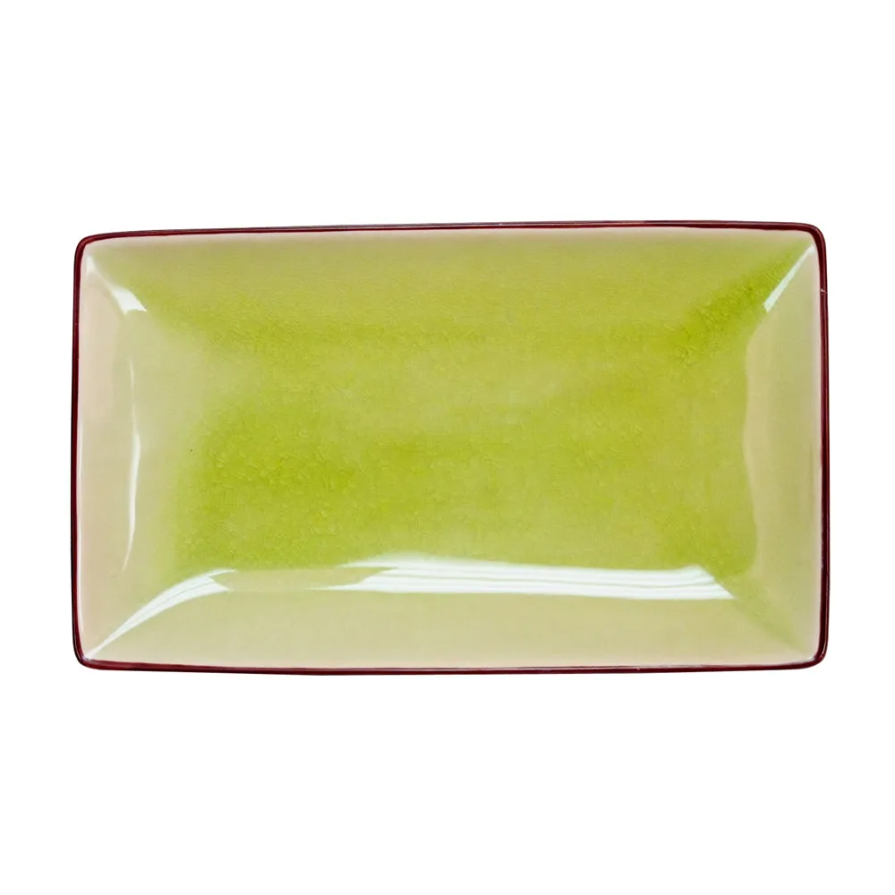 CAC China 666-34-G Japanese Platter, 8-1/2"L x 5-1/2"W x 1-1/4"H, Stoneware, Golden Green - Dozen