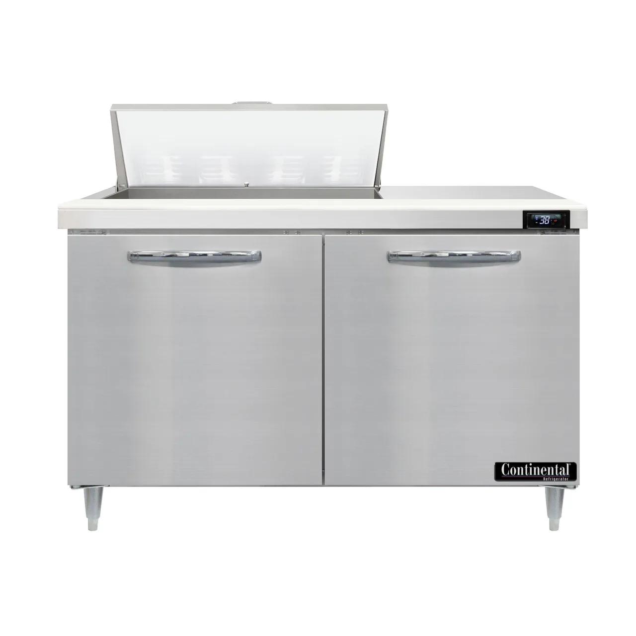 Continental Refrigerator D48N8 48" Two Section Sandwich / Salad Prep Table w/ 2 Doors, 8 Pans