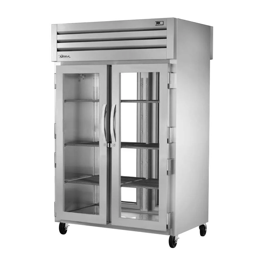 True STG2RPT-2G-2G-HC 1-Section Pass-Thru Refrigerator w/ Front 2 Glass & Rear 2 Glass Half Doors, Stainless Steel Front-Aluminum Sides