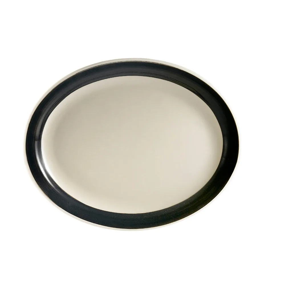 CAC China R-14NR-BLK - Oval Black Ceramic Platter 13½" x 10⅛" x 1½" Narrow Rim Dishwasher - Dozen