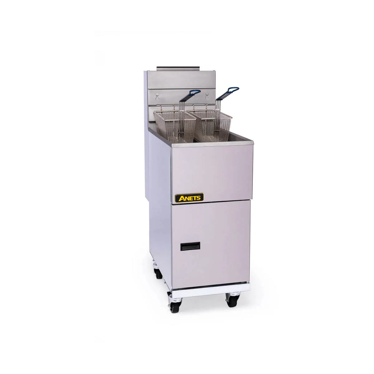 ANETS 70AV 19" Full Pot Floor Model Gas Fryer w/ 65 lbs Capacity, 2 Twin Baskets, Millivolt Control
