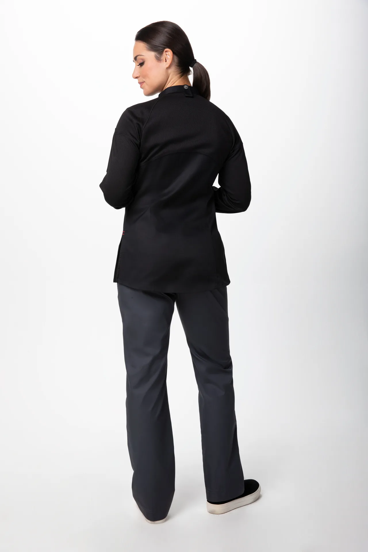 Chef Works CBS01W-BLK-3XL Women's Tulum Chef Coat, Raglan Sleeve, Snap Front Closure, Black, 3XL
