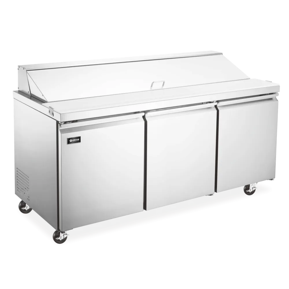 Omcan USA 50130 70.4" 3-Section Mega Top Sandwich Prep Table, 30 Pans, Stainless Steel