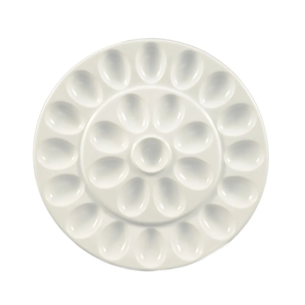 CAC China PEG-R21 - 13" Dia x 1" H Porcelain Egg Holder Plate White 24C Dishwasher Safe - Dozen