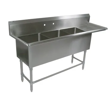 John Boos 43PB18-1D24R 82" Three Compartment Sink, 18"W x 18"L Bowl With Right-Hand Drainboard