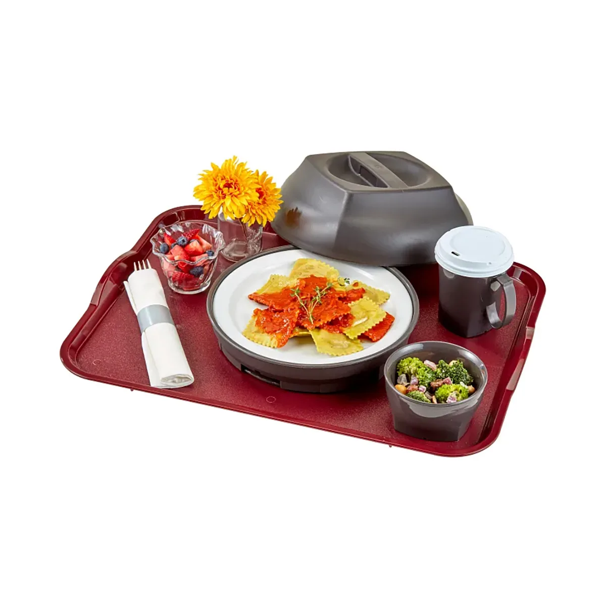 Cambro 1520CWH488 Tray, 15" x 20", Dark Cranberry Polycarbonate, Handles & Lugs, NSF