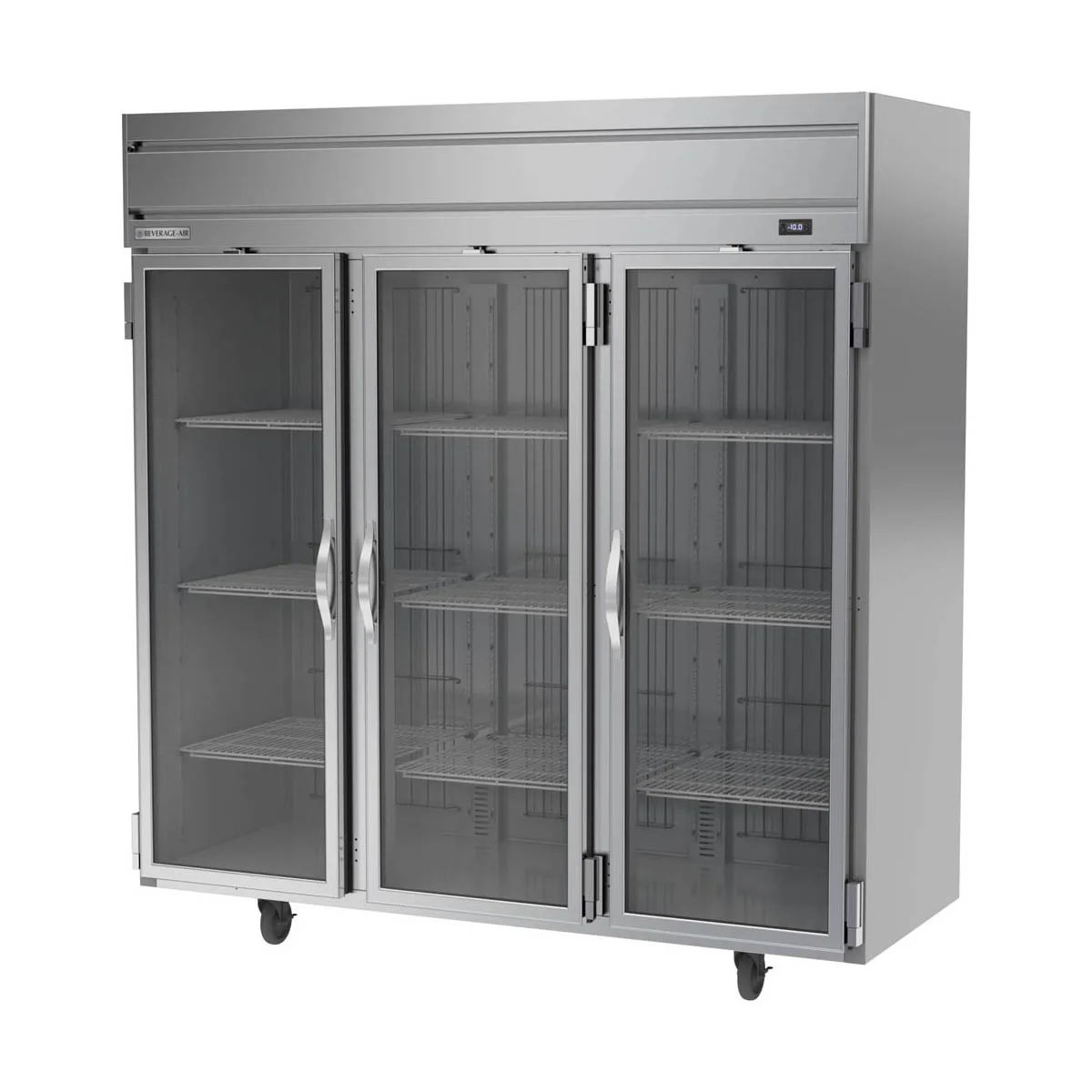 Beverage Air HF3HC-1G 78" 3-Glass Door Reach-In Freezer, Top Mount, 69.1 cu. ft., Stainless Steel Front