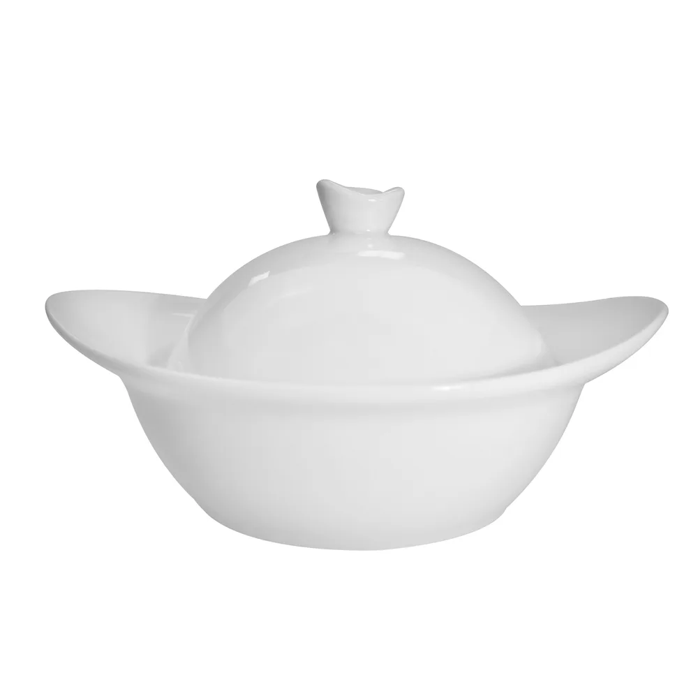 CAC China RCN-OB5 - 4.5 oz Oval Porcelain Bowl with Lid, 5" Oval, Oven Microwave Safe - 1 Dozen