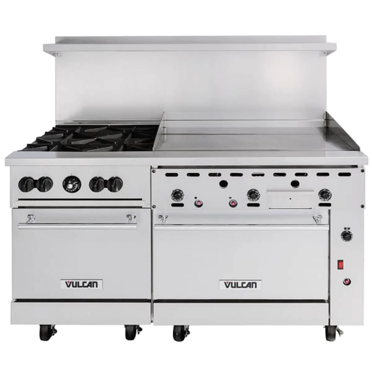 Vulcan 60SS-4B36GT 60" Gas Restaurant Range w/ (4) Open Burners, 36" Griddle Right w/ Thermostatic Controls, (2) Standard Ovens, 238.000 BTU