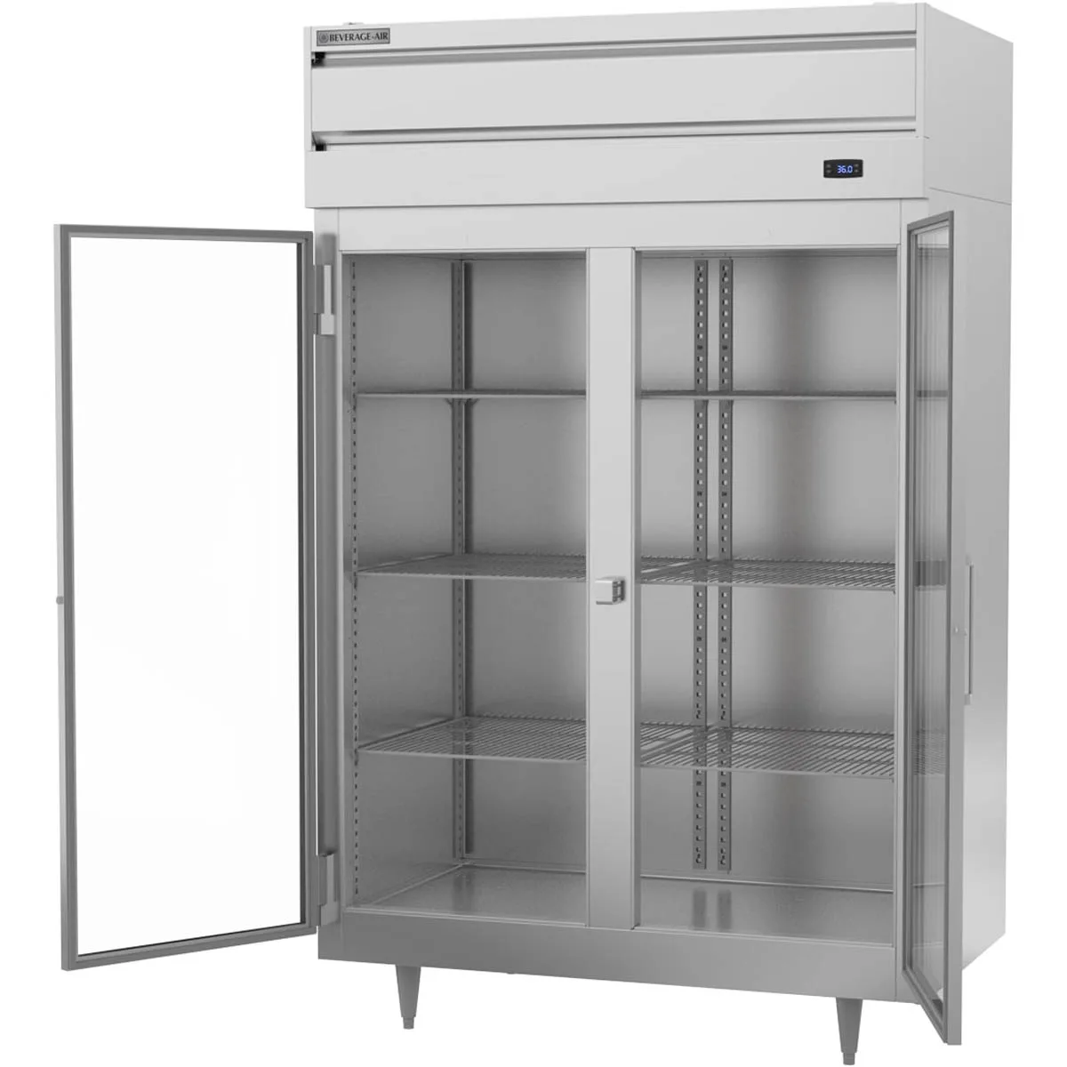 Beverage Air PR2HC-1BG 52" 2-Section Reach-In Refrigerator w/ 2 Glass Full Doors, Top Mounted, Aluminum Interior, 44.5 cu. ft.