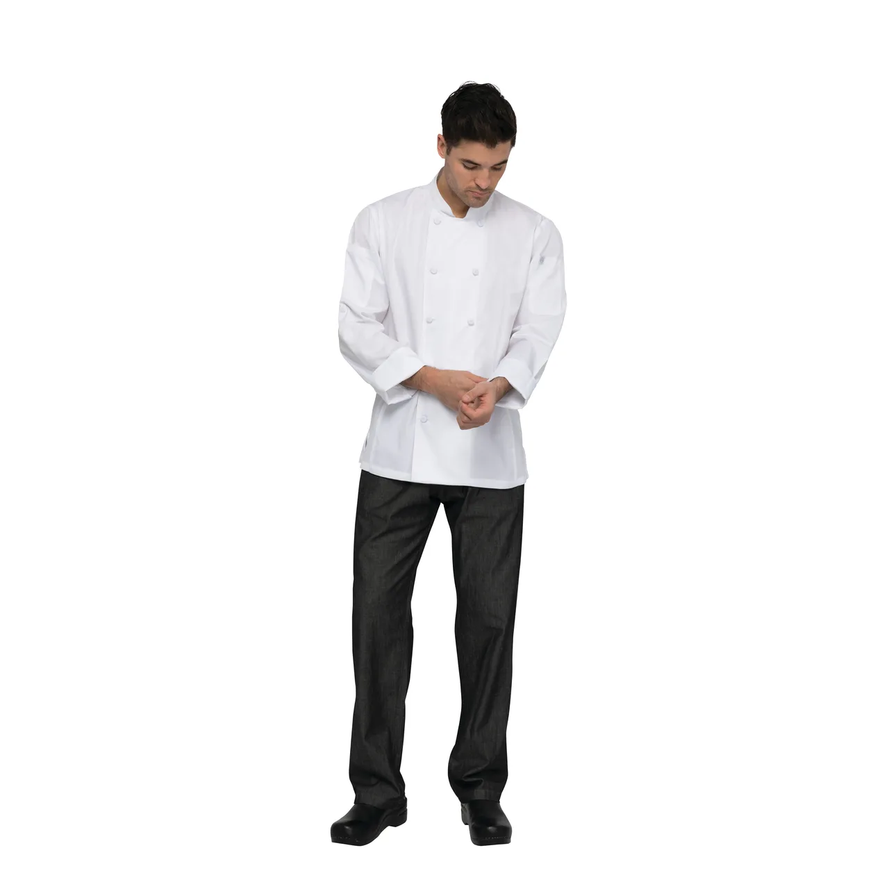 Chef Works CBC01-WHT-M - Chef Coat, M White, 65/35 Poly/Cotton Roll‑Up Sleeves, Vent™, Apron Snap