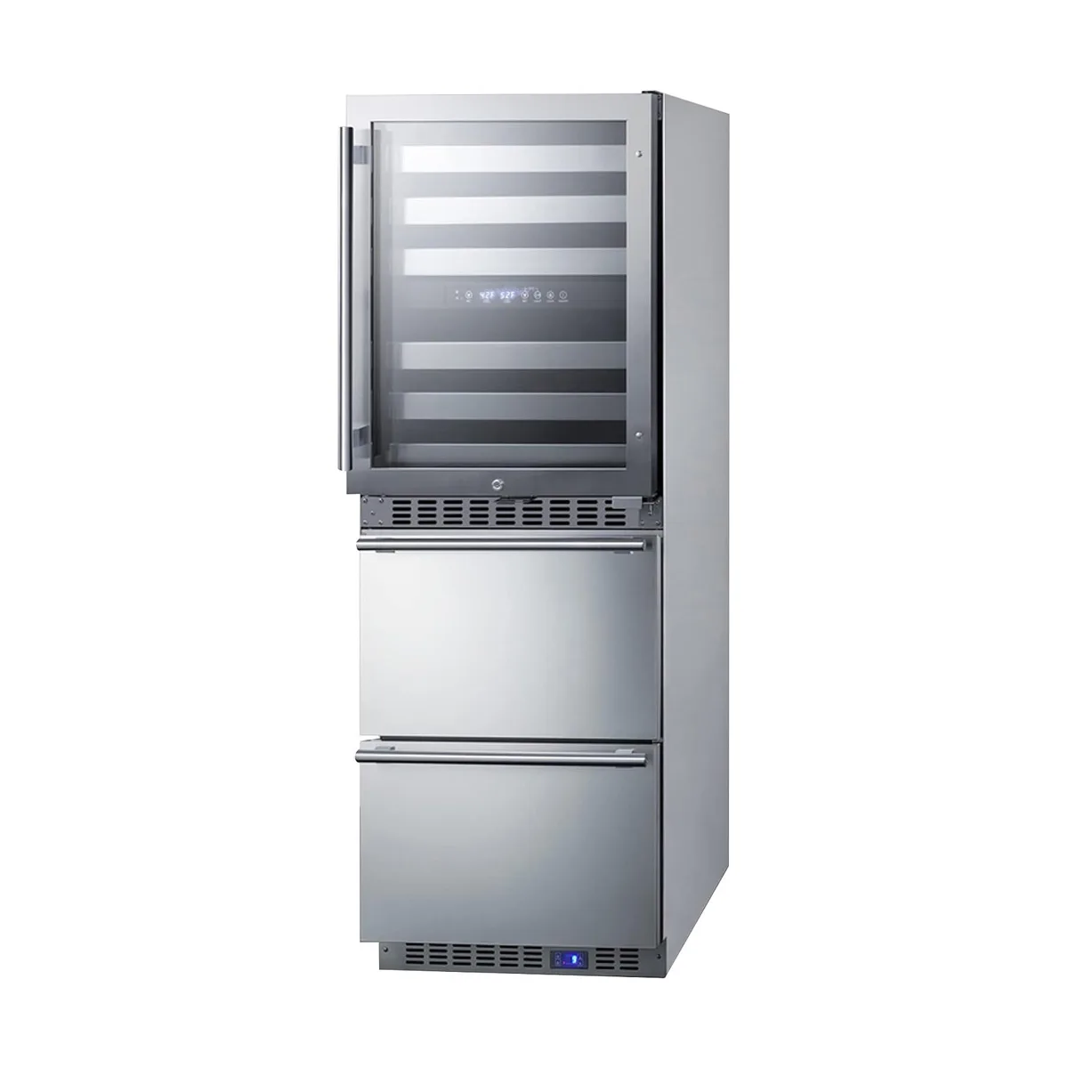 Summit SWCDAF24 24" Glass Door Wine Cooler/Drawer Freezer Combo, Dual Temperature, 46 Bottles