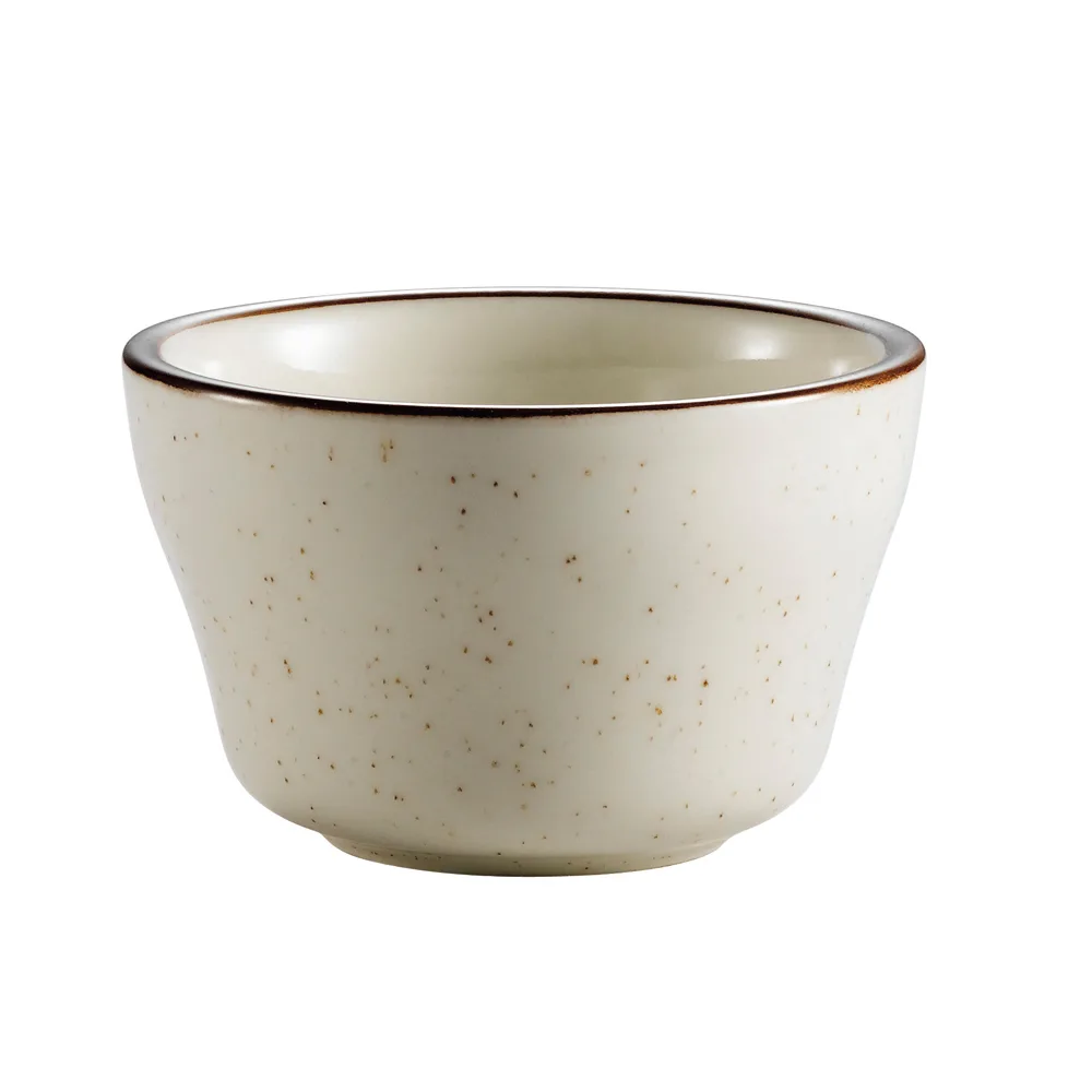 CAC China AZ-4 Bouillon Cup, 7-1/4 oz, 4" Dia x 2-1/2" H, Ceramic, Brown Rim, White Finish - 1 Dozen