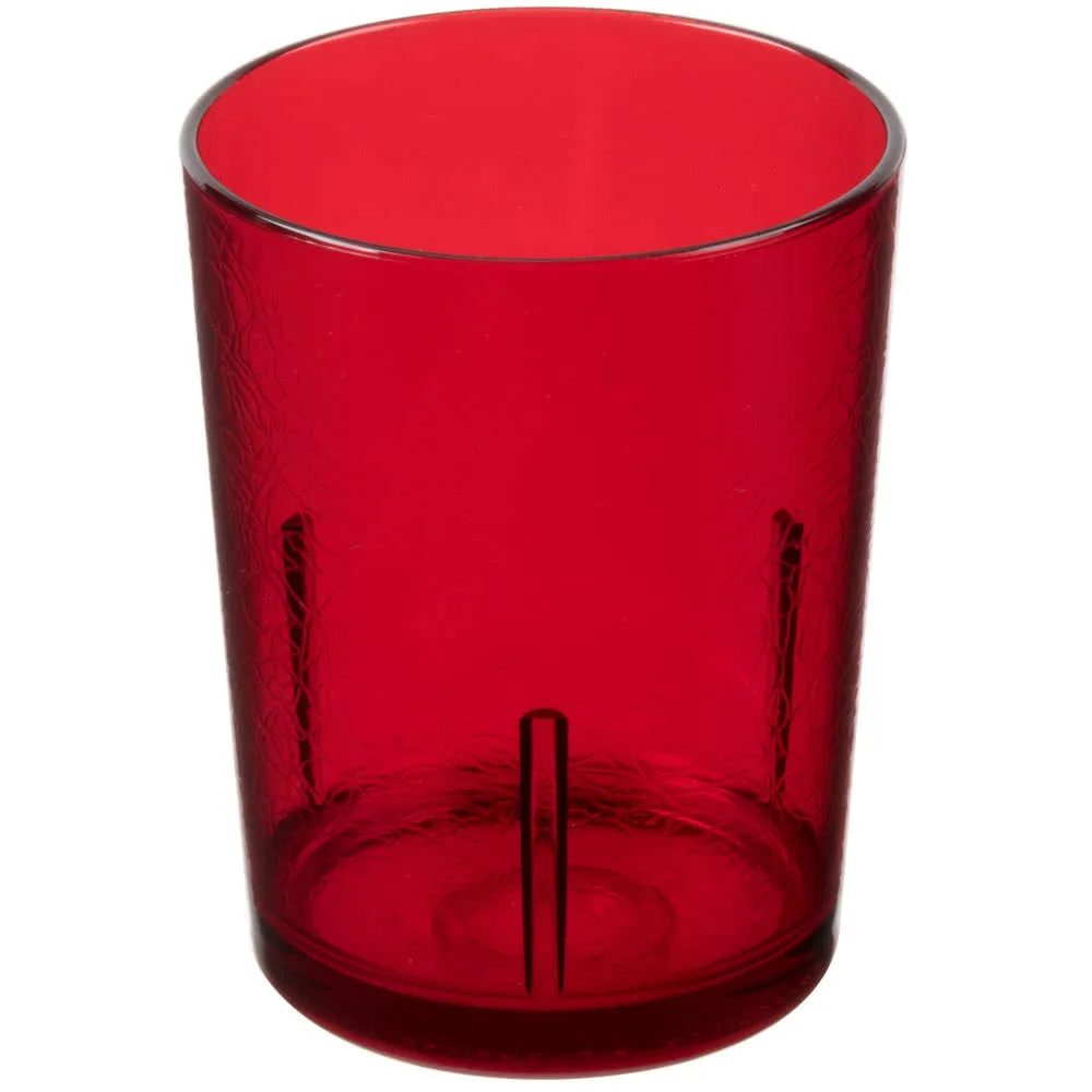 Cambro D14156 Del Mar Tumbler, 14 oz Ruby Red, 3-1/4"×4-3/16" Crackled SAN Plastic, Rolled Rim