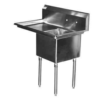Serv-Ware D1CWP1620L-18-V 36.5" One Compartment Sink, 16"W x 20"L Bowl With Left-Hand Drainboards