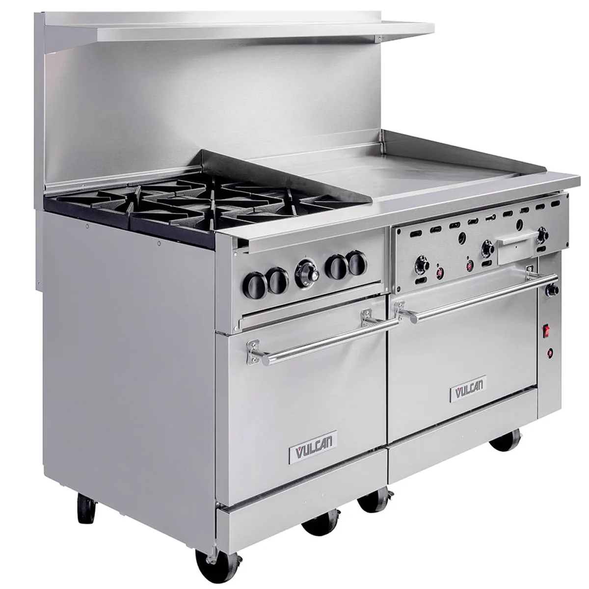 Vulcan 60SS-4B36GT 60" Gas Restaurant Range w/ (4) Open Burners, 36" Griddle Right w/ Thermostatic Controls, (2) Standard Ovens, 238.000 BTU