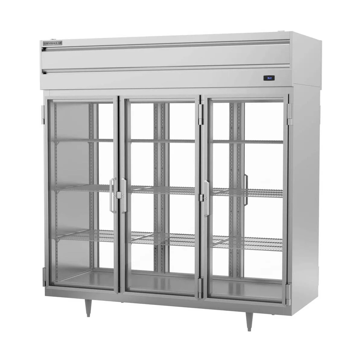 Beverage Air PRD3HC-1BG 78" 3-Section Pass-Thru Refrigerator w/ 6 Glass Full-Doors, Top Mounted, 74 cu. ft.