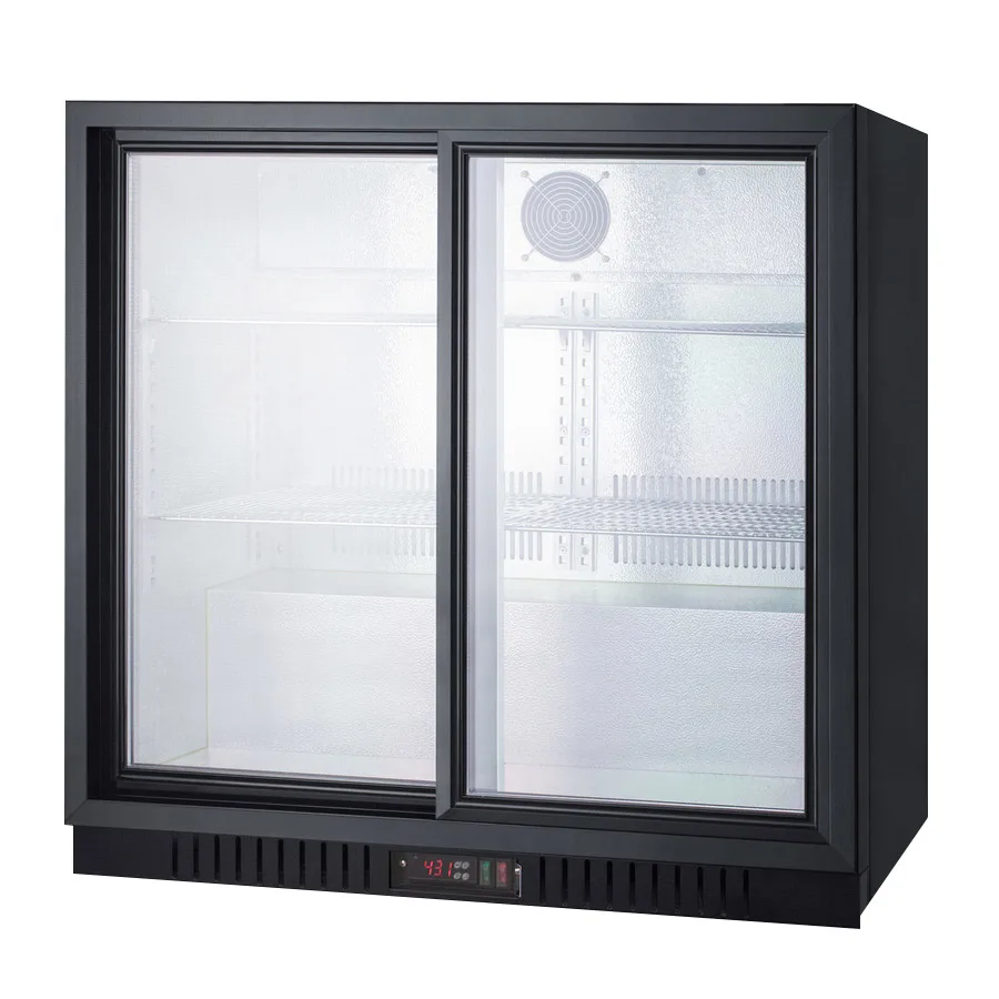 Summit SCR700B Merchandiser, 7.4 cu.ft., Black, Two Sliding Glass Doors with Lock, Shelves, Thermostat