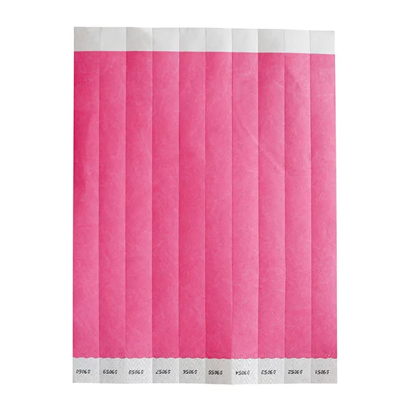 Winco WB-100PI-S Bar Maid Wristbands 3/4"W x 9.5"L Tyvek No-Tear Numbered Pink Solid - 500/Pack