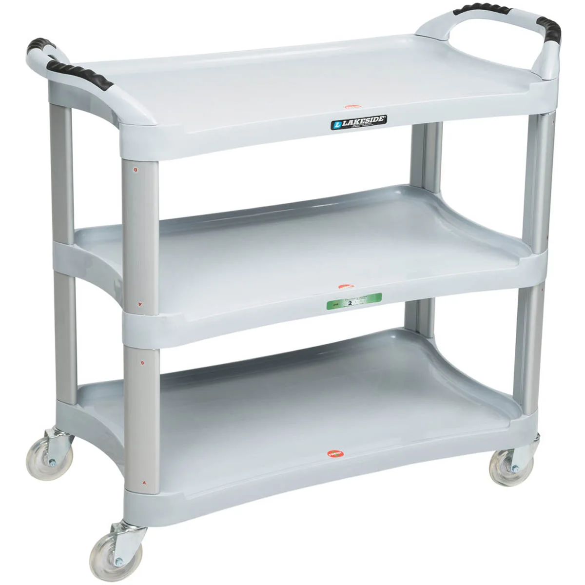 Lakeside 2510 Gray Stain-Resistant Plastic 3-Shelf Utility Cart - 20" x 42" x 37 1/2"