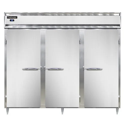 Continental Refrigerator D3REN 85" 3-Section Reach-In Refrigerator w/ 3 Solid Doors, Stainless Steel Front Aluminum Exterior, 75 cu. ft.