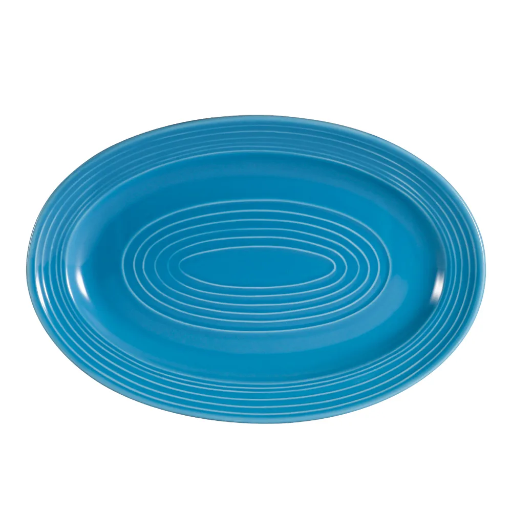 CACChina TG-12-PCK Tango Oval Porcelain Platter 10-5/8"L x 7-3/4"W Peacock Embossed Rim - Dozen