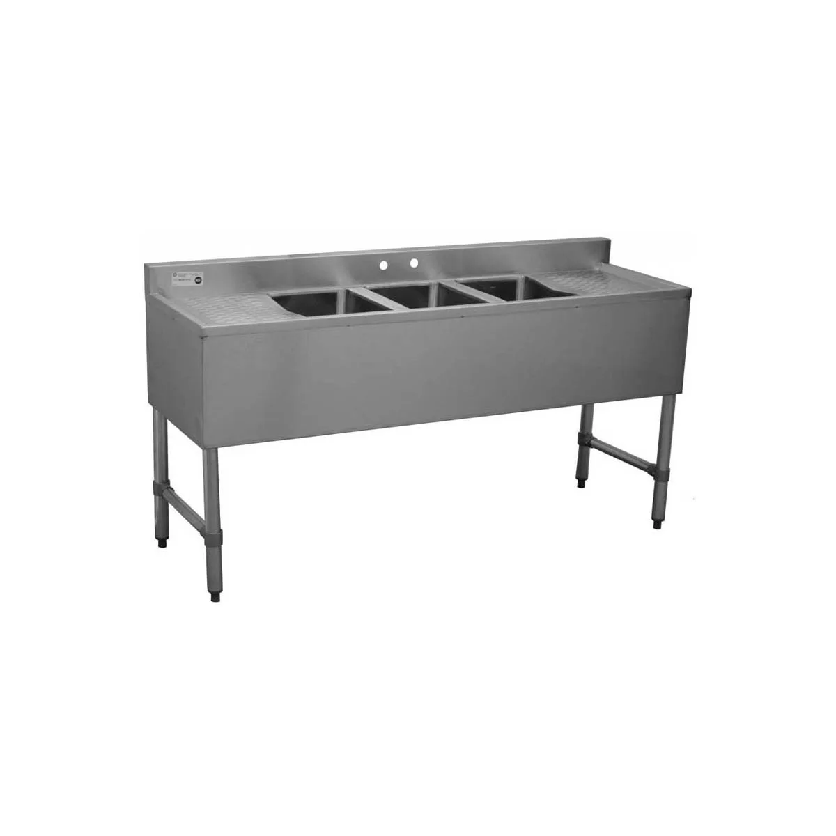 Serv-Ware BAR3B60-LR-CWP 60" 3 Compartment Underbar Sink w/ 2 Drainboards, 4" Faucet Holes