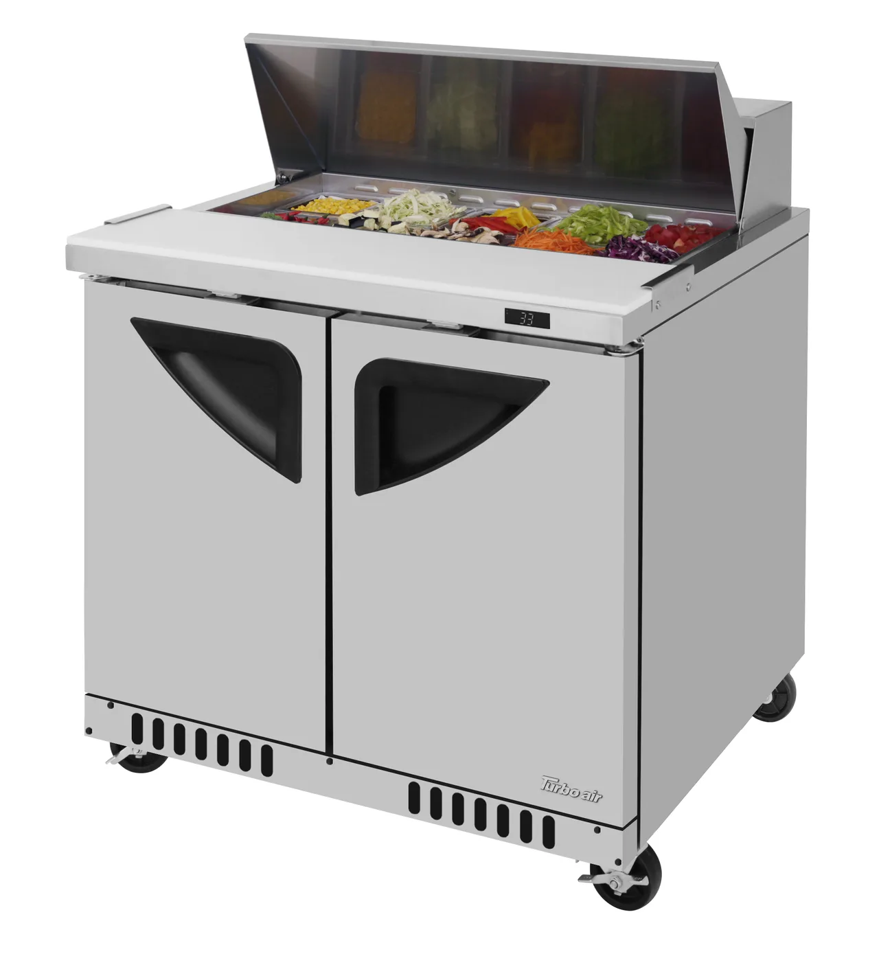 Turbo Air TST-36SD-FB-N 36" 2-Door Sandwich and Salad Prep Table, 10 Pans, Stainless Steel