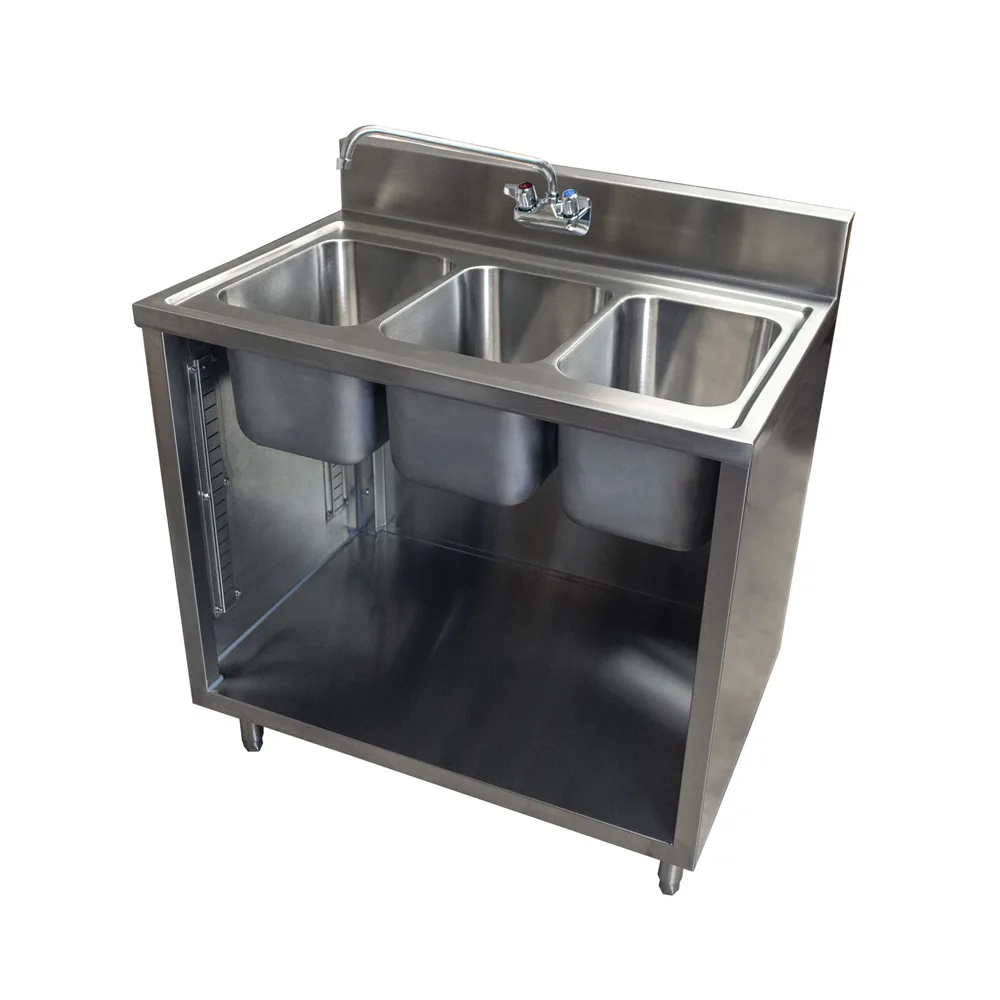 BK Resources CSTR5-3-1014H-PG 36" Three Compartment Sink, 10"W x 14"L Bowl Without Drainboard
