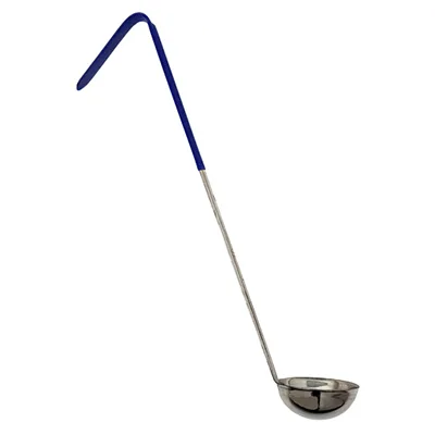 Omcan USA 80766 - 8 oz One-Piece Stainless Steel Ladle with Blue Handle, Utensil for Soups