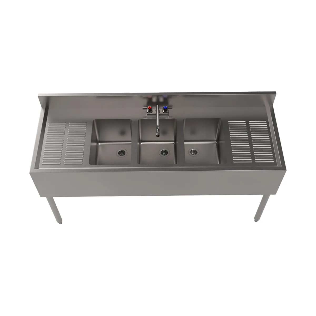 BK Resources UB4-21-360TS 60" Underbar Sink Units, 3 Compartment with 2 Drainboards