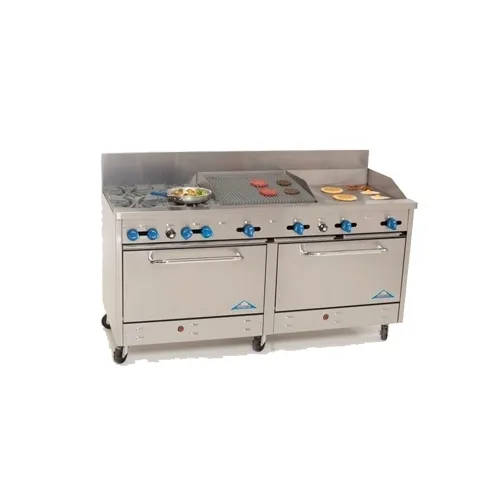 Comstock-Castle 2F330-24-2RB 72" Gas Restaurant Range w/ (4) Open Burners, (1) 24" Griddle, (1) 24" Charbroiler, (2) Standard Ovens, 276.000 BTU