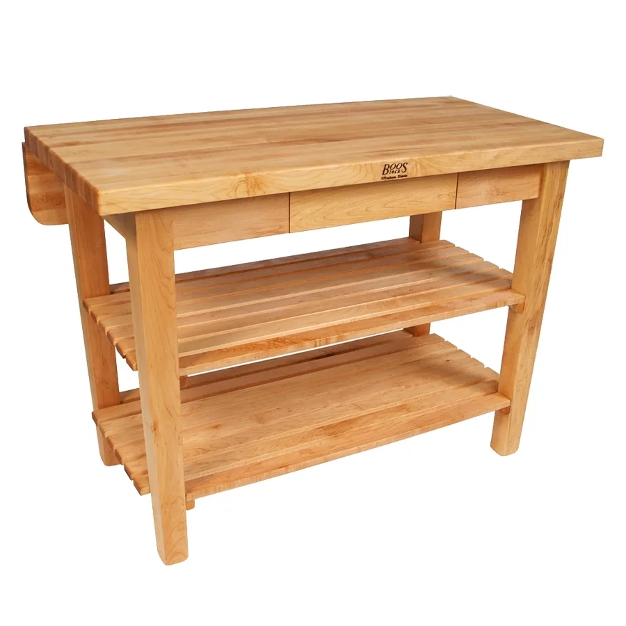 John Boos KIB03-O Kitchen Island Bar, 48"W x 38"D, Northern Hard Rock Maple, Oil Finish, 8" Drop Leaf, 15" Utensil Drawer