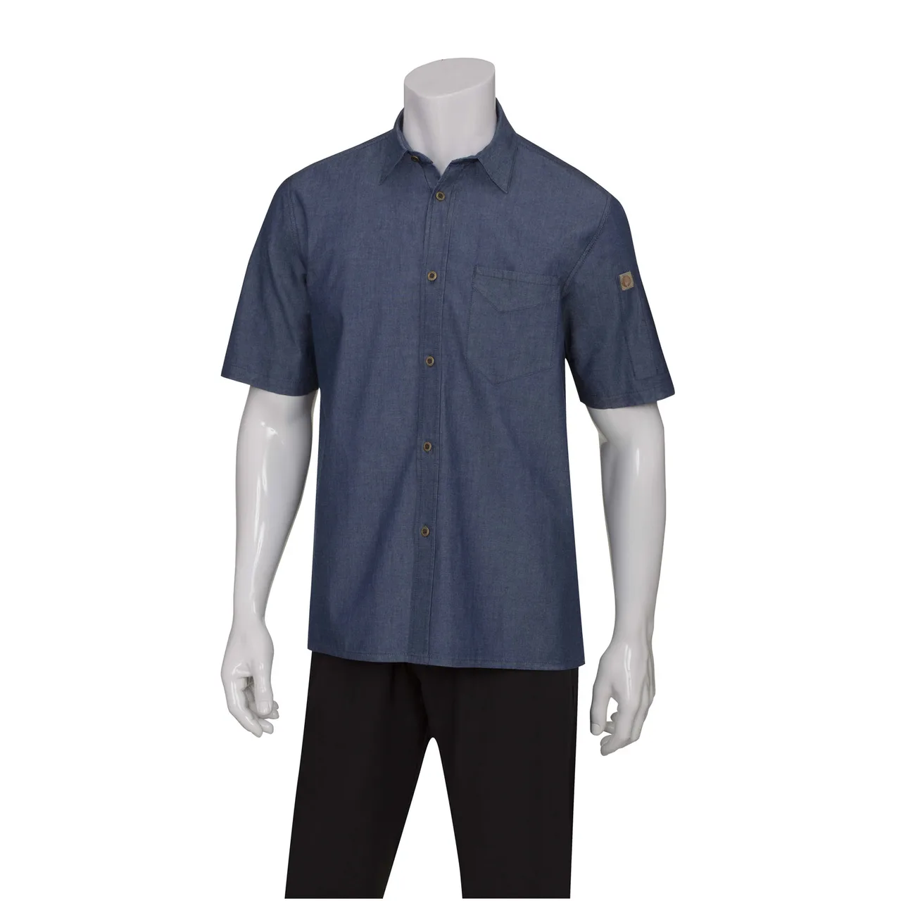Chef Works SKS002-IBL-2XL Men's Detroit Cook Shirt, Short Sleeves, Indigo Blue, 100% Cotton, 2XL