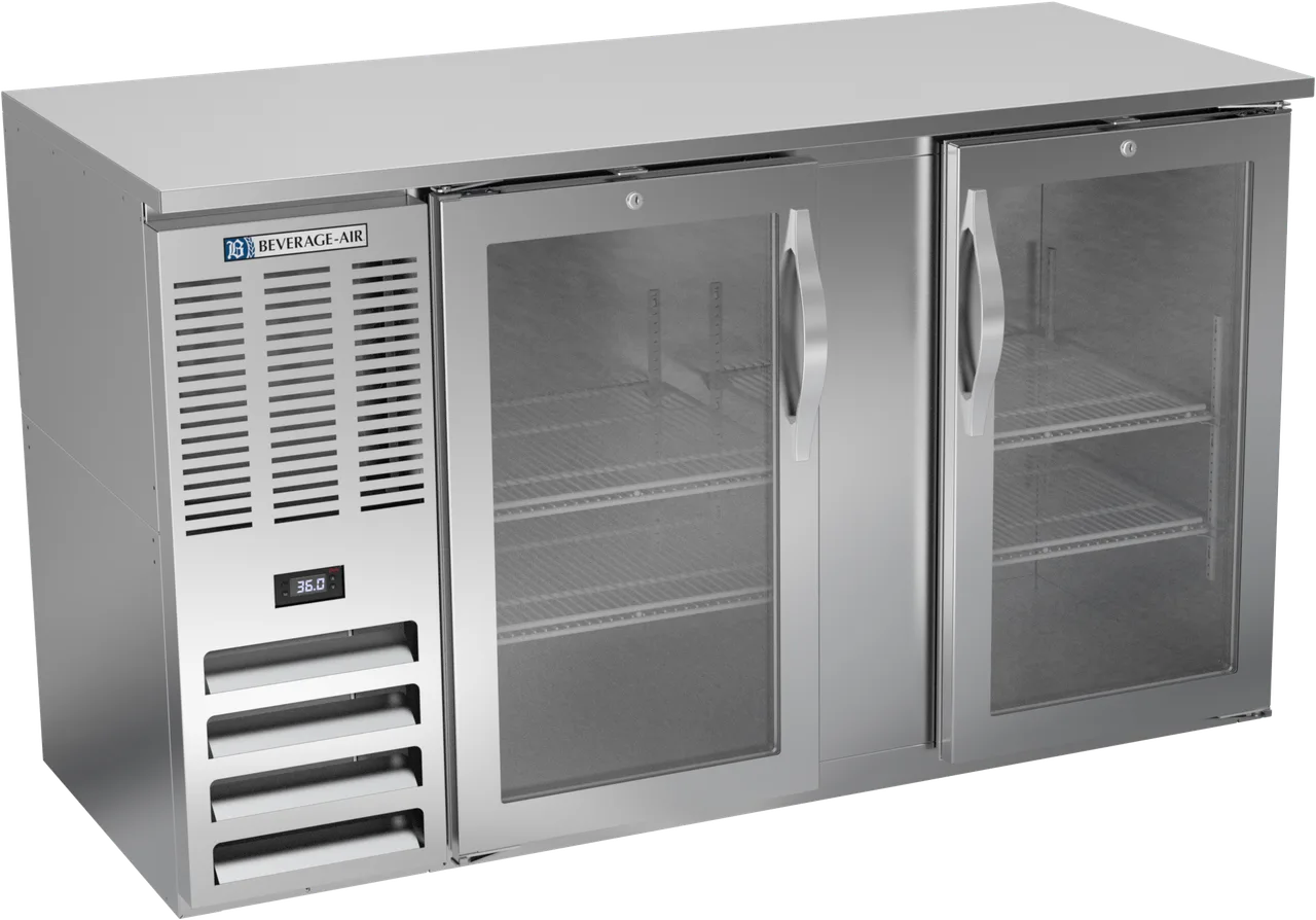 Beverage Air BBN58HC-FG-S Back Bar Cooler 58\" W X 34\" H, 17.8 Cu Ft, 2 Doors, Front R290 Refrigerant