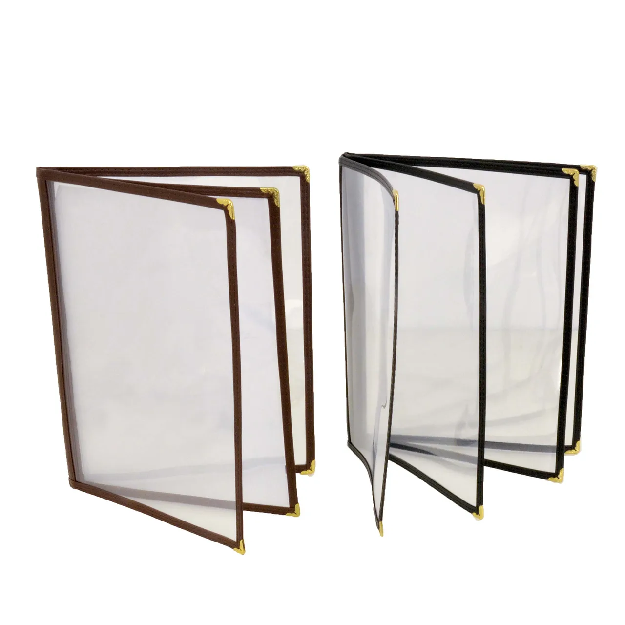 Omcan USA 39794 Double‑Fold Menu Holder Booklet, Black Plastic, 9‑1/4" x 11‑3/4" Metal Corners