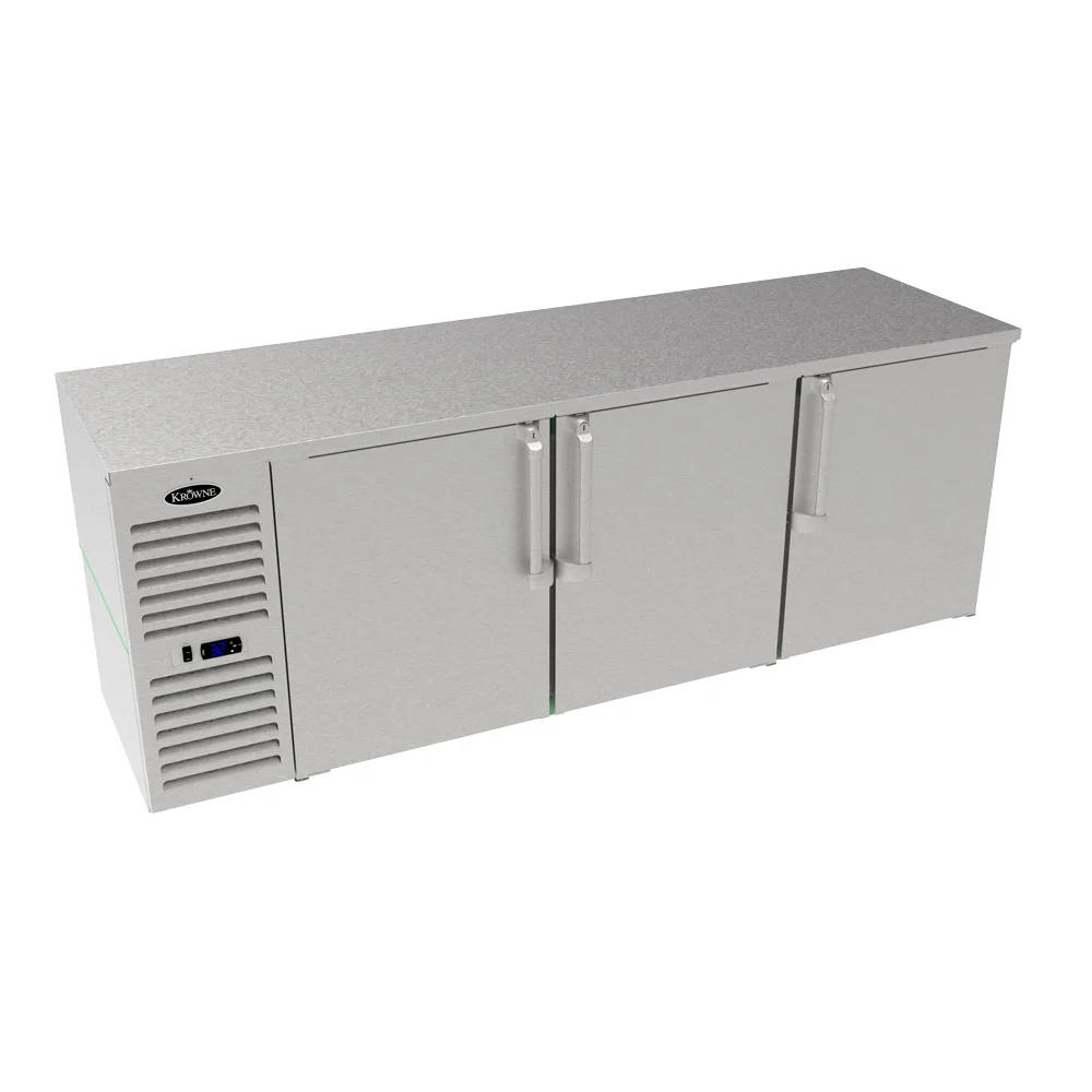 Krowne LS84 84" Three-Section Back Bar Cooler, Black 84" W x 24" D, 1/3 HP R290, 30-40°F, LED Light