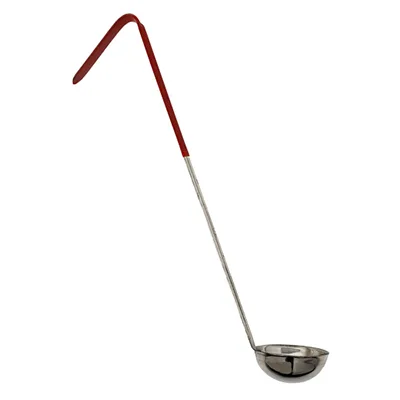 Omcan USA 80762 One-Piece Stainless Steel Ladle, 2‑Oz, Red Handle, Durable Kitchen Utensil