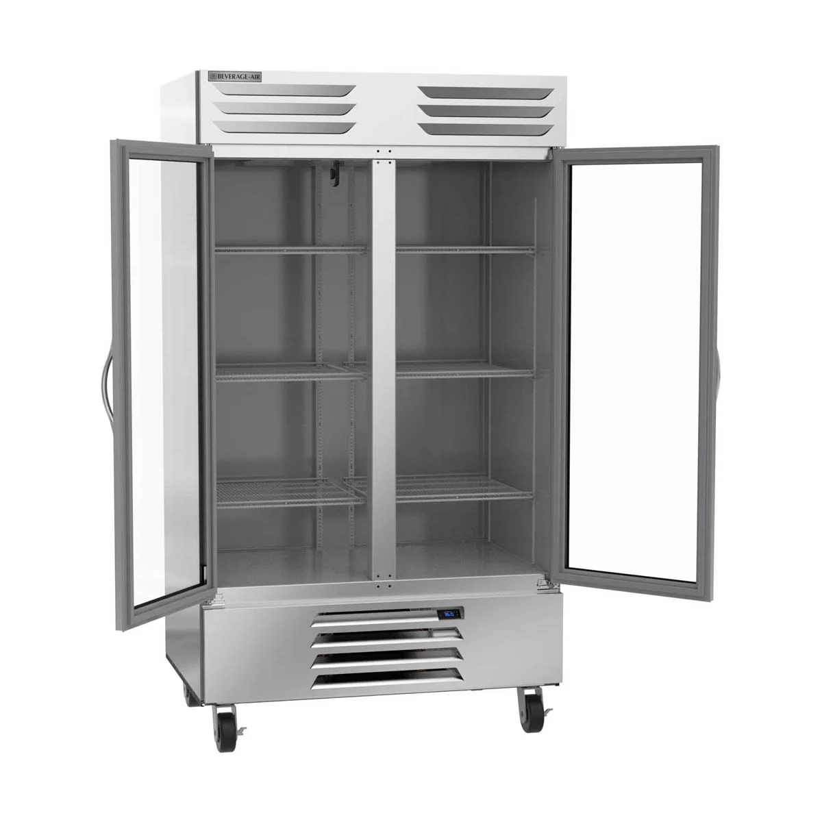 Beverage Air RB44HC-1G 47" Two-Section Reach-In Refrigerator w/ 2 Glass Doors, Bottom Mounted, Aluminum Interior, 44 cu. ft.