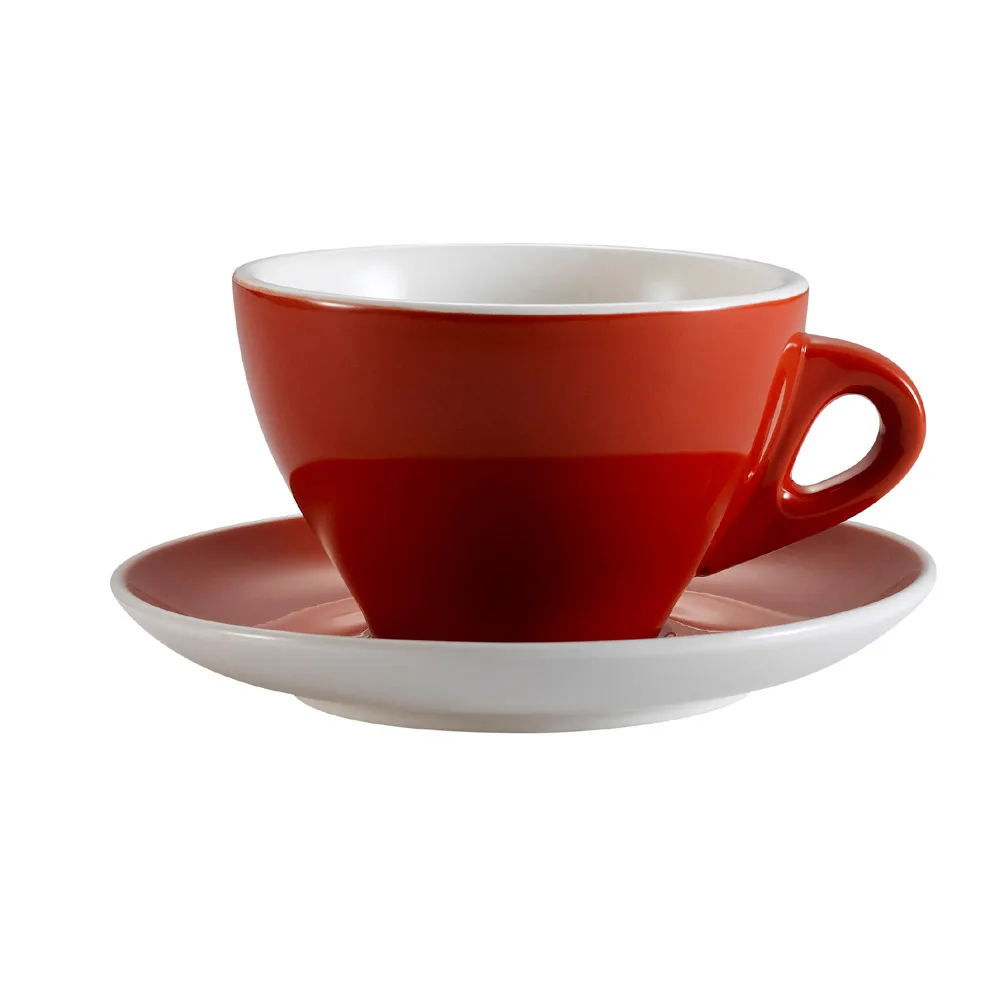CAC China E-11-R Cup & Saucer Set, 11 oz Cup, 6.5" Dia Saucer, Red/Super White, Safe - Set