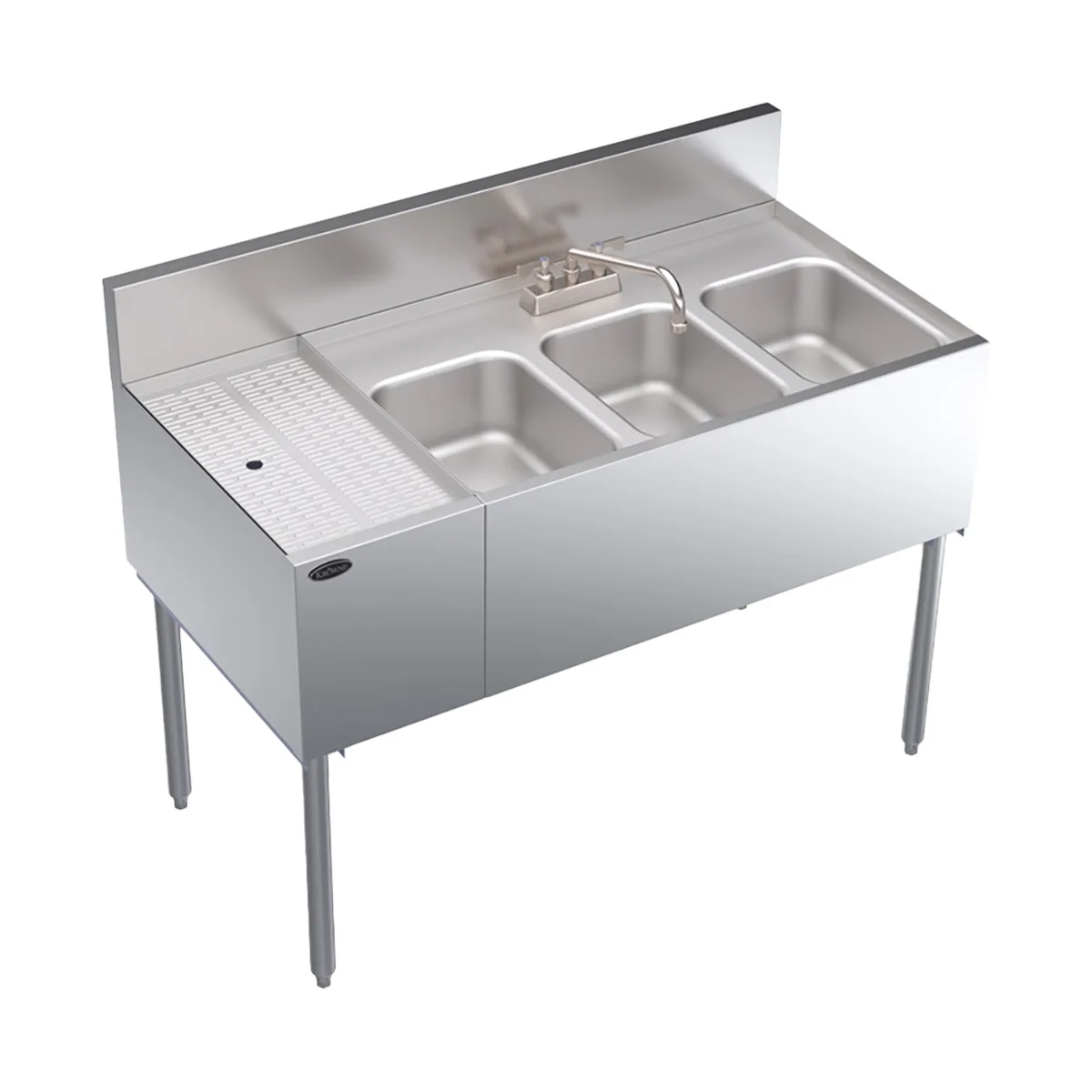 Krowne KR24-43R 48" Underbar Sink Units, 3 Compartment with Left Drainboard