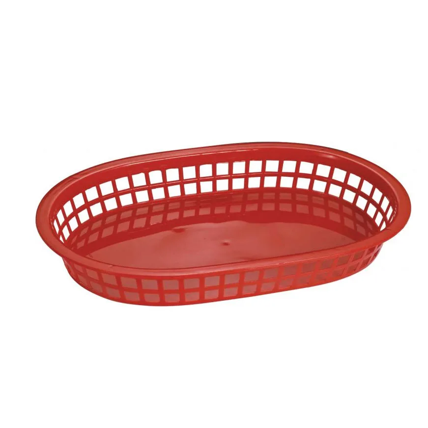 Omcan USA 80356 Platter Basket – Oval Plastic Serving Tray, 10-3/4" x 7-1/4" x 1-1/2", Red, 9" Size
