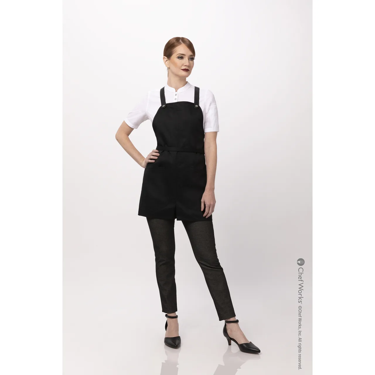 Chef Works ABN01W-BLK-0 Petite Bib Apron, 25"L x 38"W, Neck Strap, Black, 65/35 Poly/Cotton