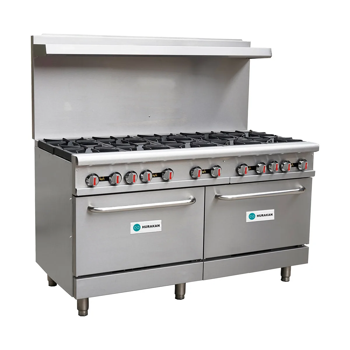 Hurakan HKN-XRFG60O10 A/W 60" Floor Commercial Gas Range, 10 Open Burners, 2 Ovens, 362.000 BTU