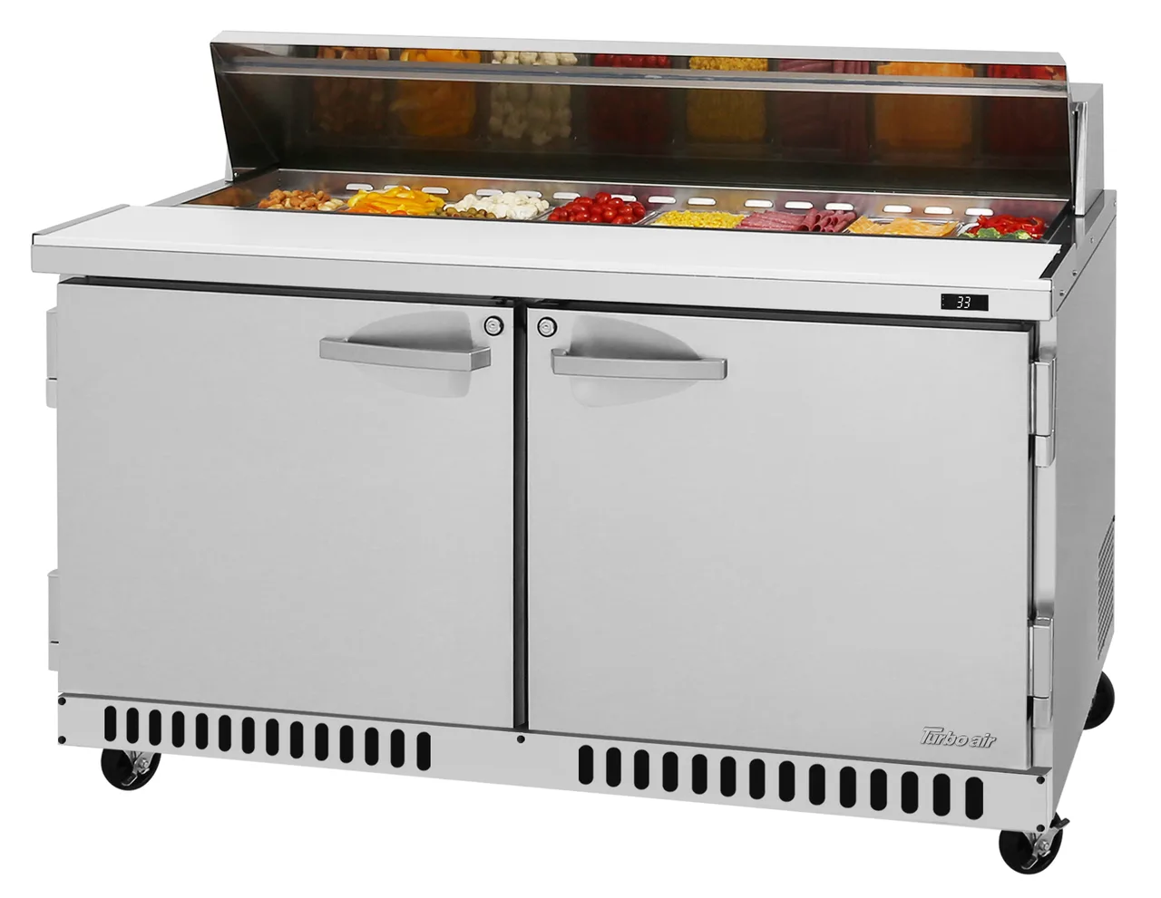 Turbo Air PST-60-FB-N 60" 2-Door Sandwich and Salad Prep Table, 16 Pans, Stainless Steel