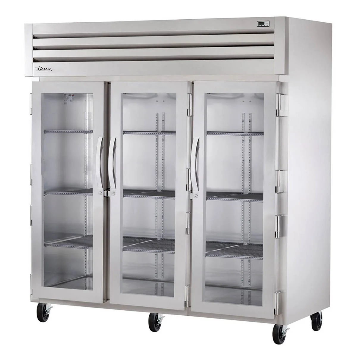 True STG3R-3G 77" 3-Section Reach-In Refrigerator w/ 3 Glass Doors, Top Mount, Stainless Steel Front-Aluminum Sides