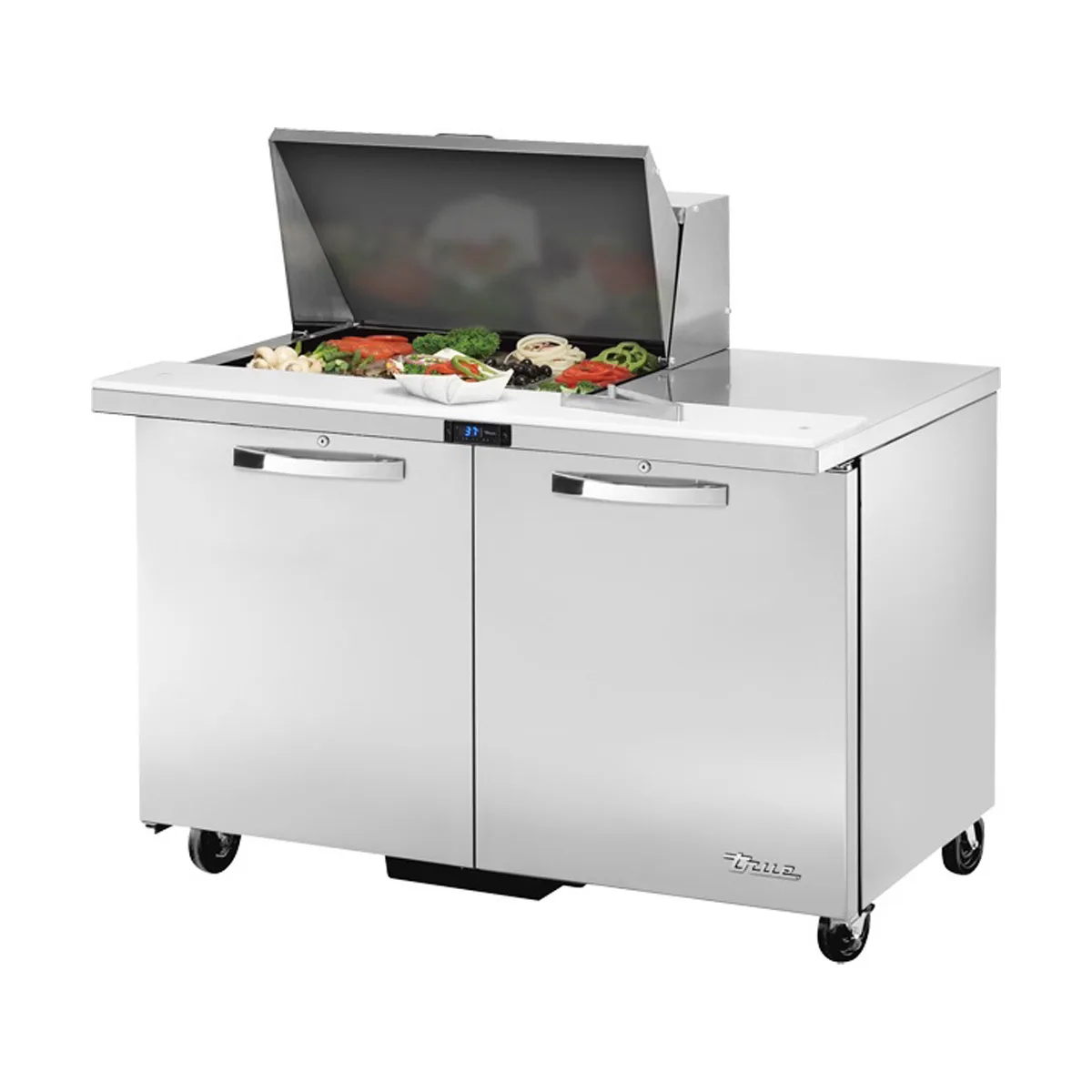 True TSSU-48-12M-B-HC~SPEC3 48" Mega Top Sandwich/Salad Prep Table w/ 2 Doors 12 Pans