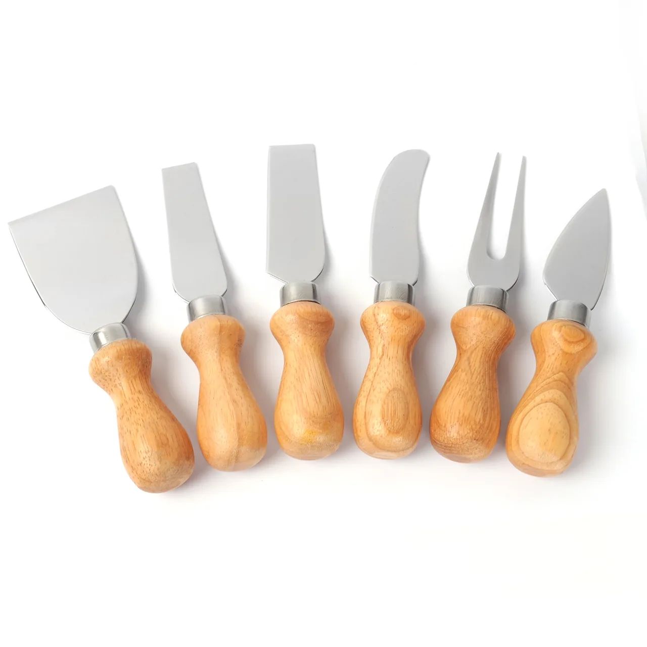 CAC China CKFS-6ST Cheese Knife & Fork Set, 6-Piece, Stainless Steel Blade, Wooden Handle - 1 Pack